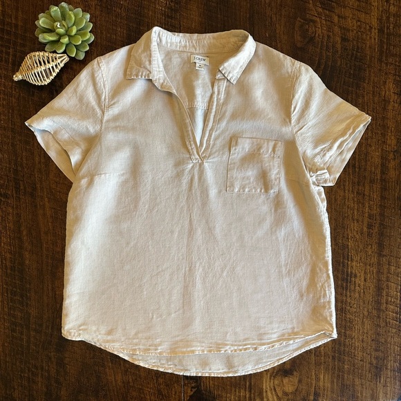 J. Crew Factory | Beige Linen/Cotton Blend Collared Pull-Over Shirt, Size M - Picture 1 of 6